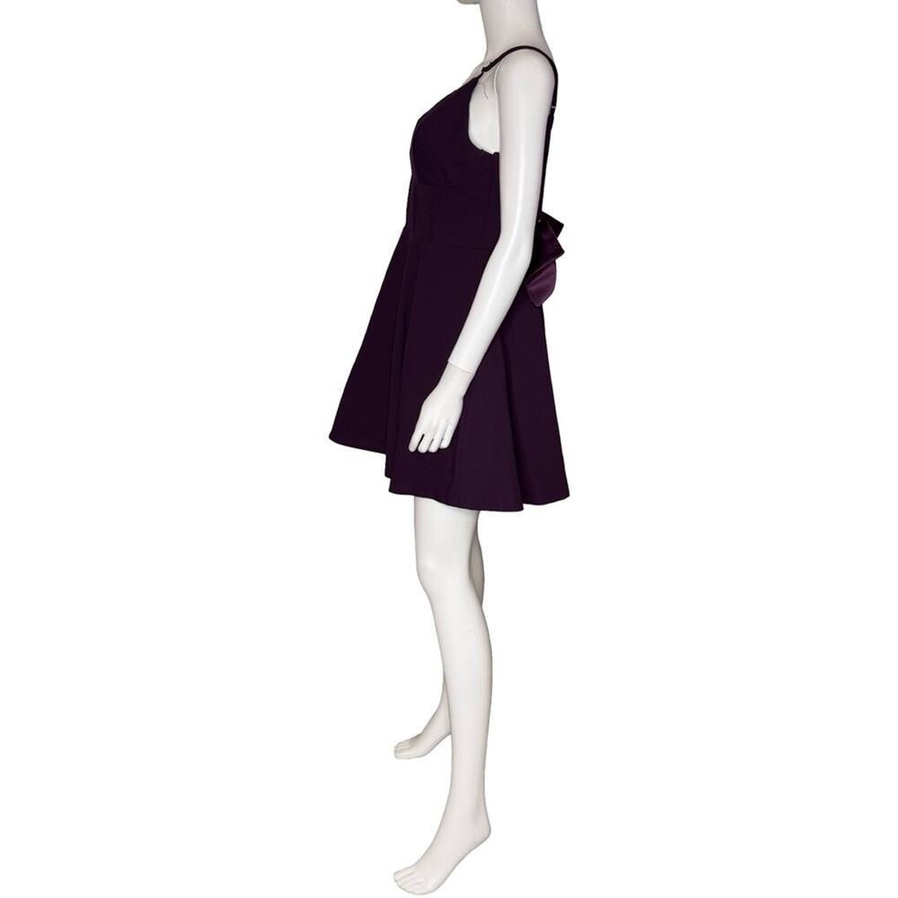 City Studios Juniors' Bow-Accent Scuba Sleeveless Fit & Flare Dress Purple Sz 15 - Picture 4 of 9